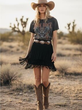 Haute Hippie Black Layered Fringe Mini Skirt